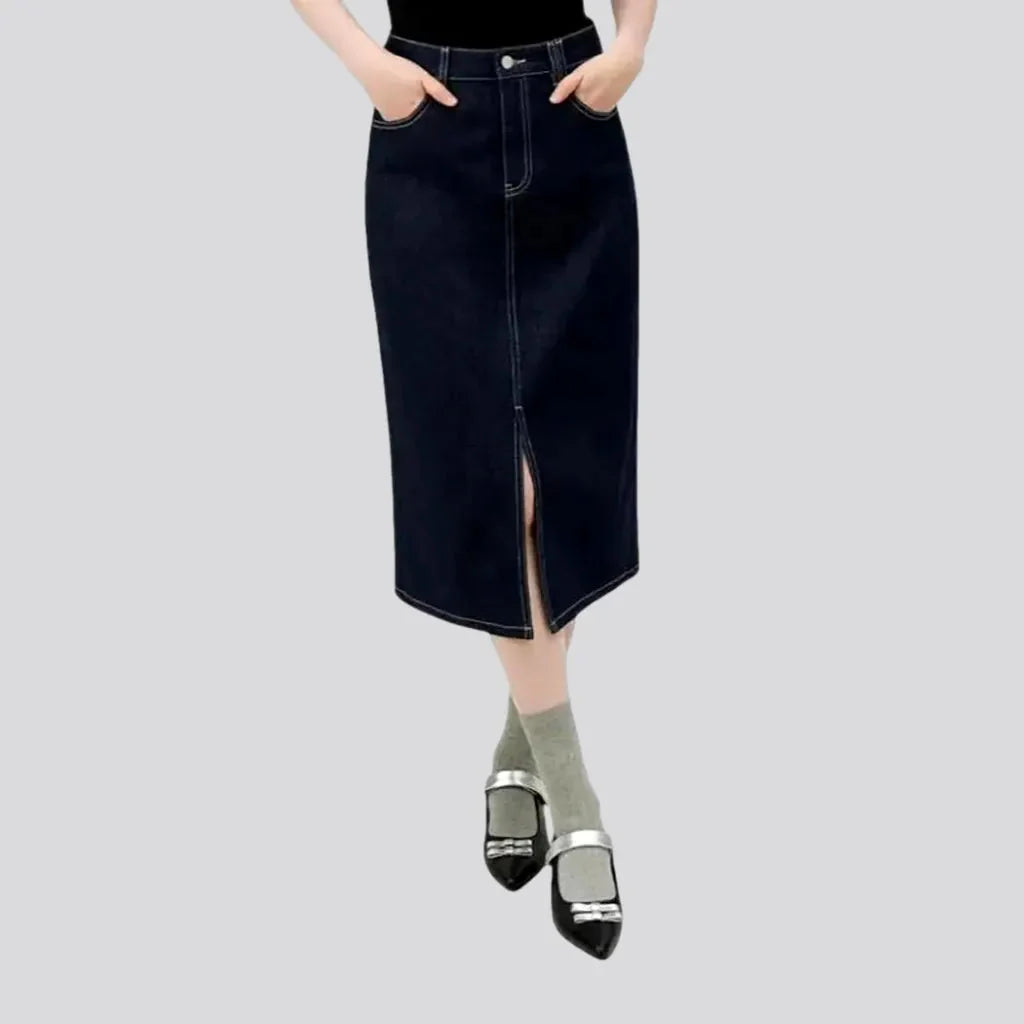 Elegant pencil dark patterned jeans skirt