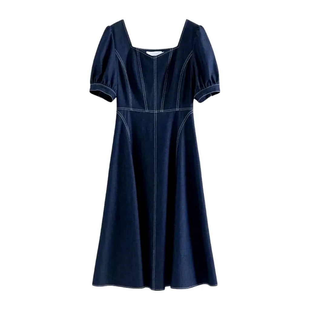 Elastic midi casual jeans dress