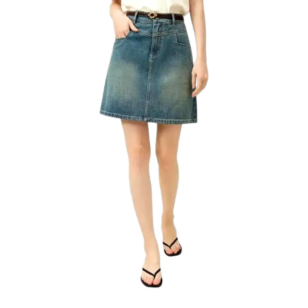Micro length stylish stonewashed denim skirt