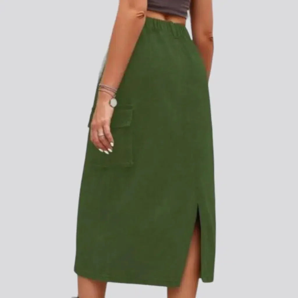 Long back-slit jean skirt
 for ladies