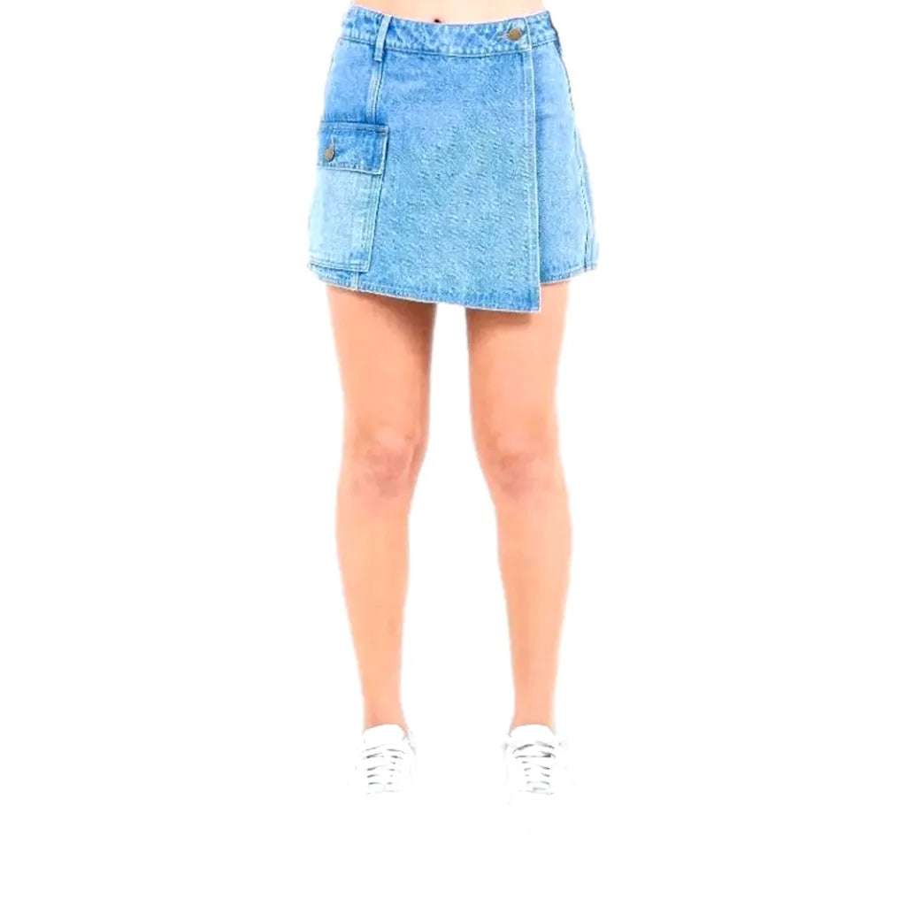Trendy mid rise denim jeans skort