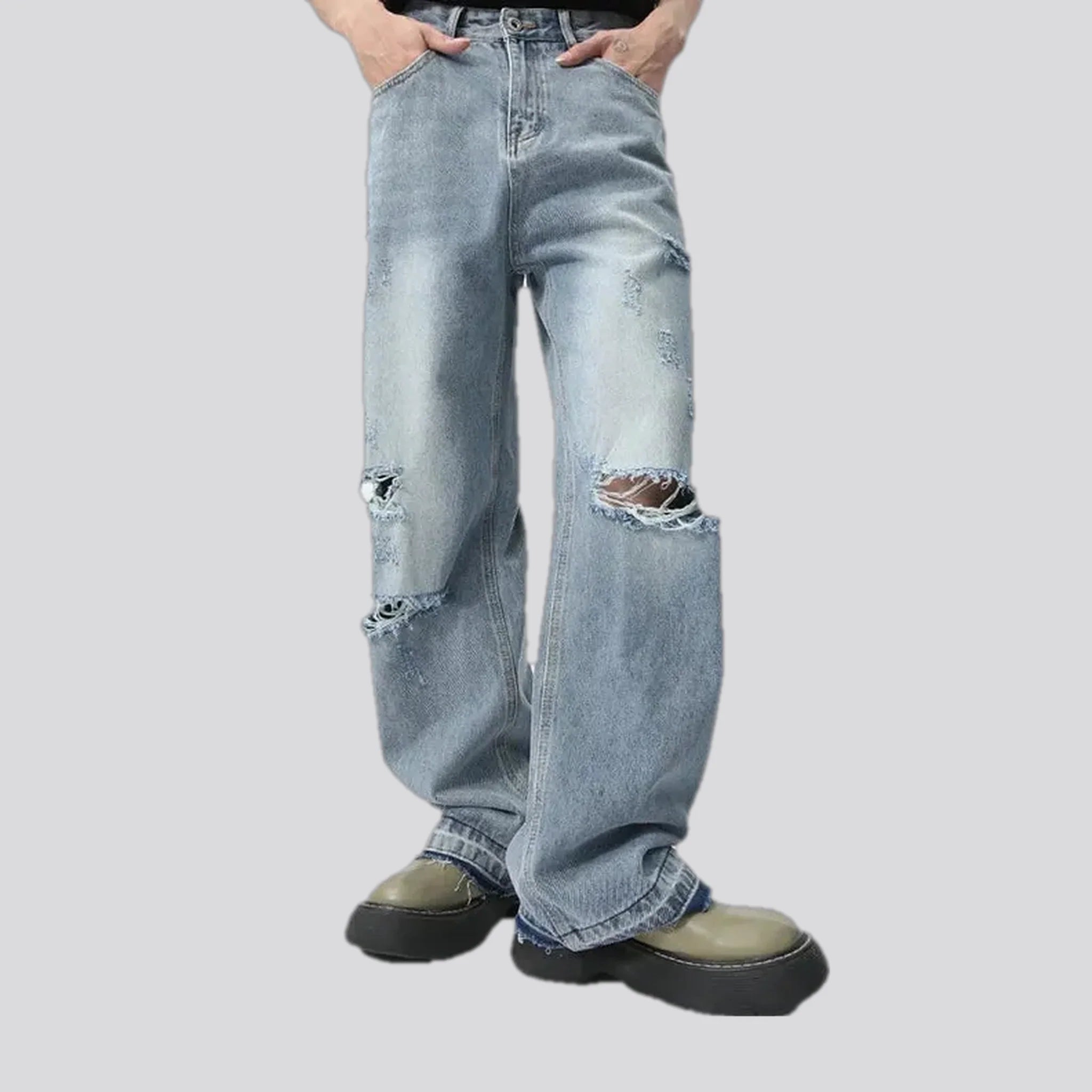 Faded mid waist men's jeans