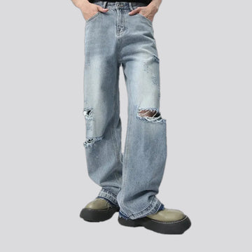 Faded mid waist men's jeans
