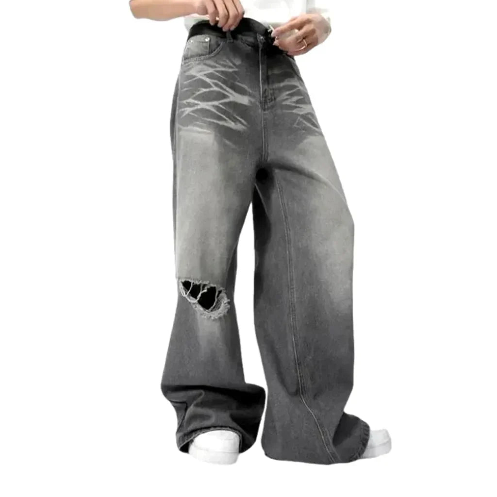 Grey men's high-waist jeans