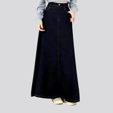 High-waist dark casual jeans skirt