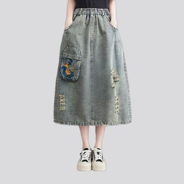 High waist floral denim skirt