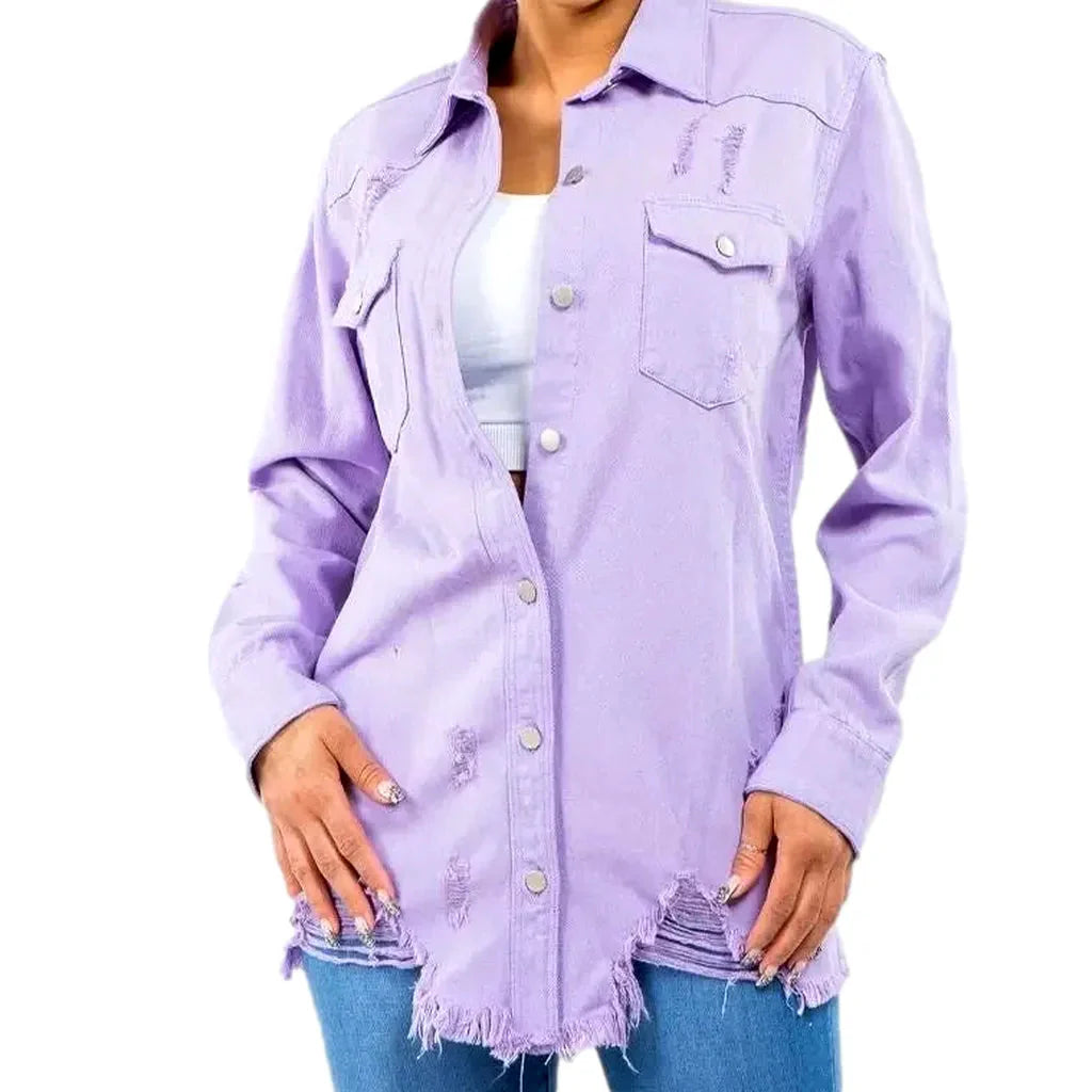 Lavender-hue oversized denim shirt for ladies