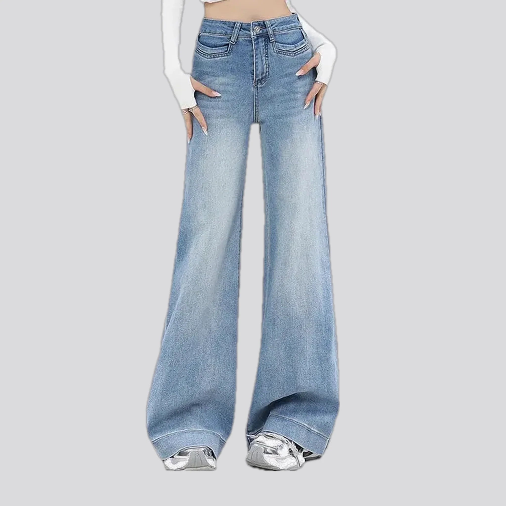 Light whiskered wide fit women's jeans