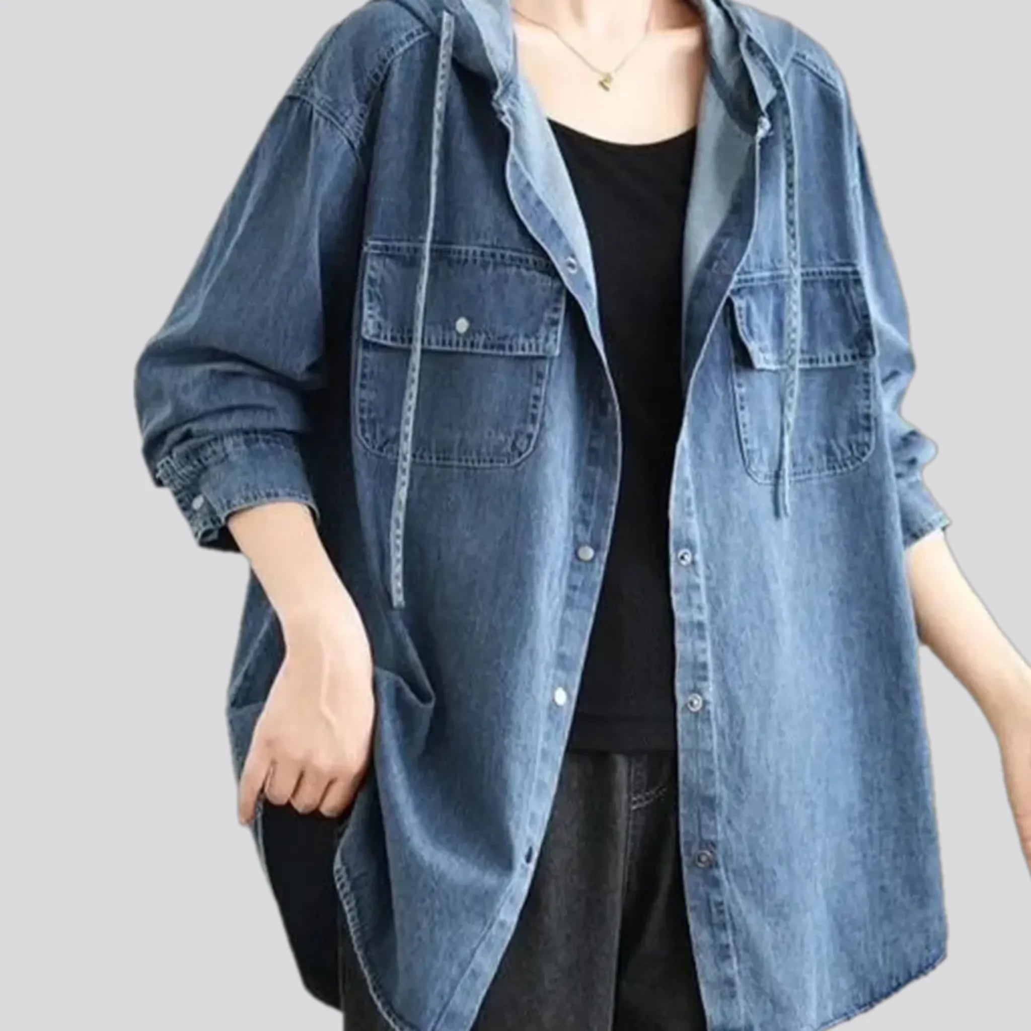 Medium casual oversized denim jacket for women