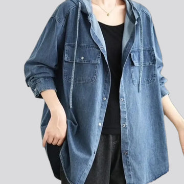 Medium casual oversized denim jacket for women