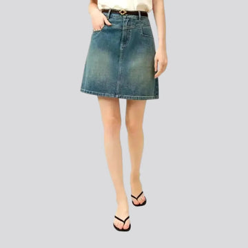 Micro length stylish stonewashed denim skirt