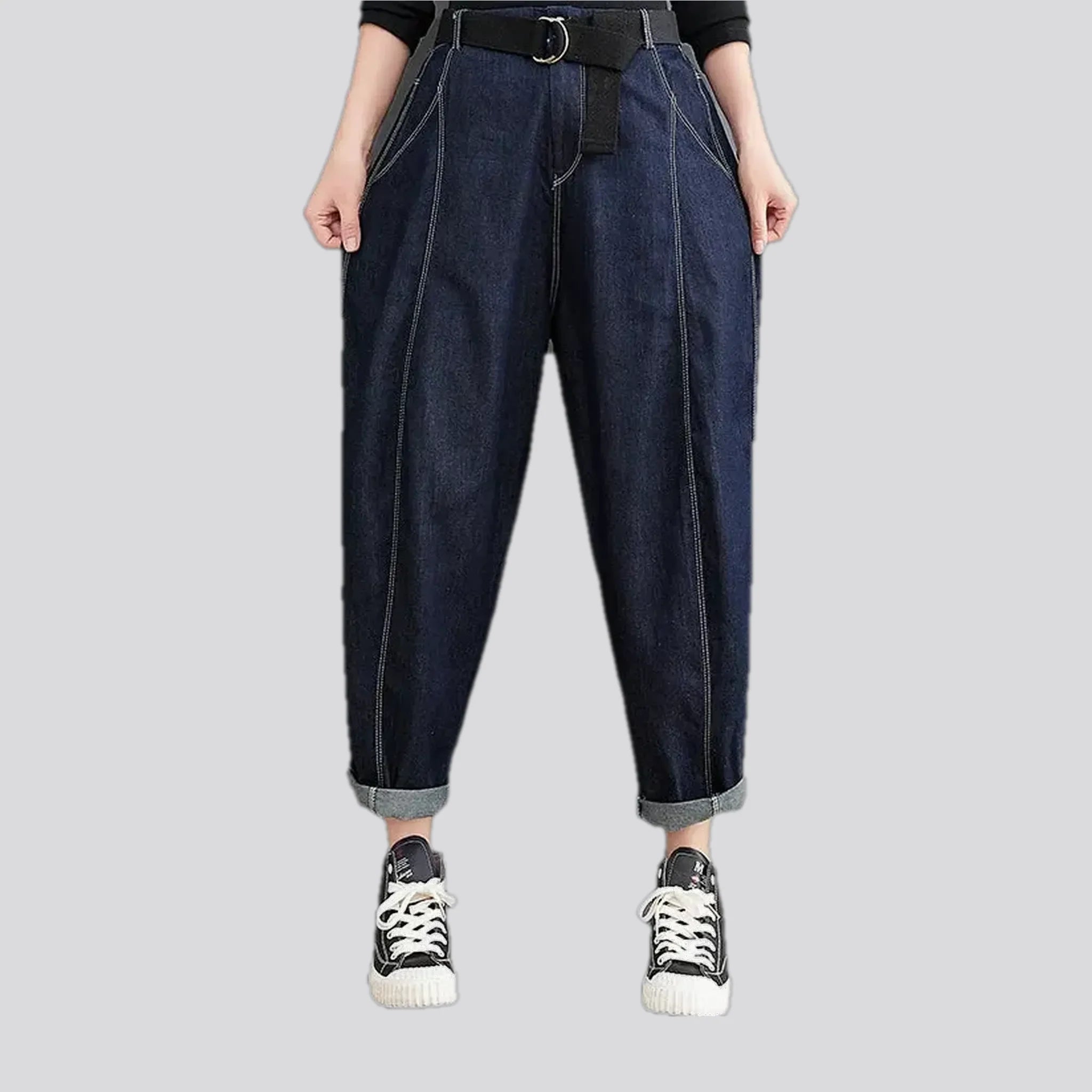 Mid rise fashion baggy fit jeans for ladies