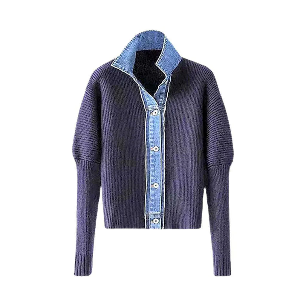 Mixed-fabrics oversized denim jacket
 for ladies