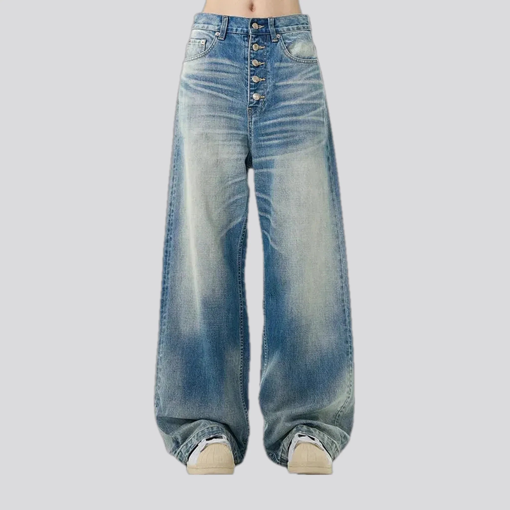 Sanded medium pattern baggy jeans for men