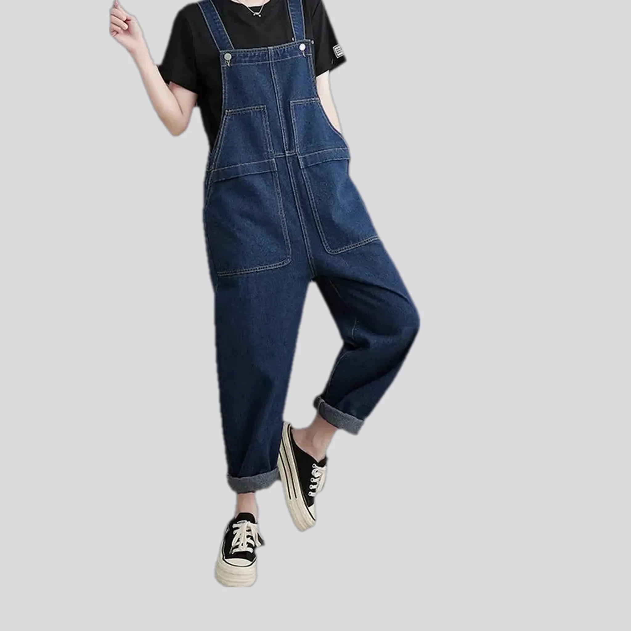 Street style baggy-fit denim dungaree for ladies