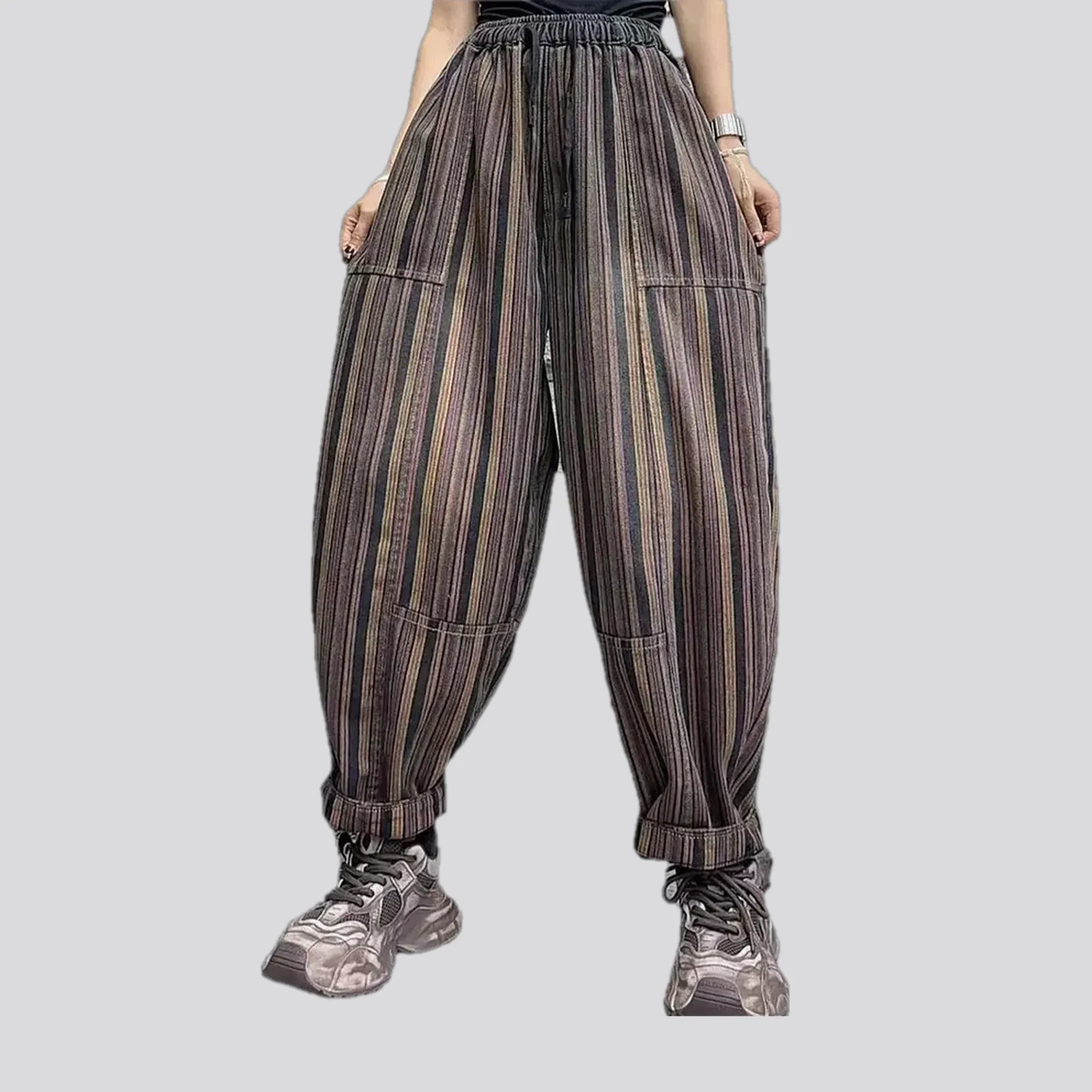 Trendy animal print jean joggers for ladies