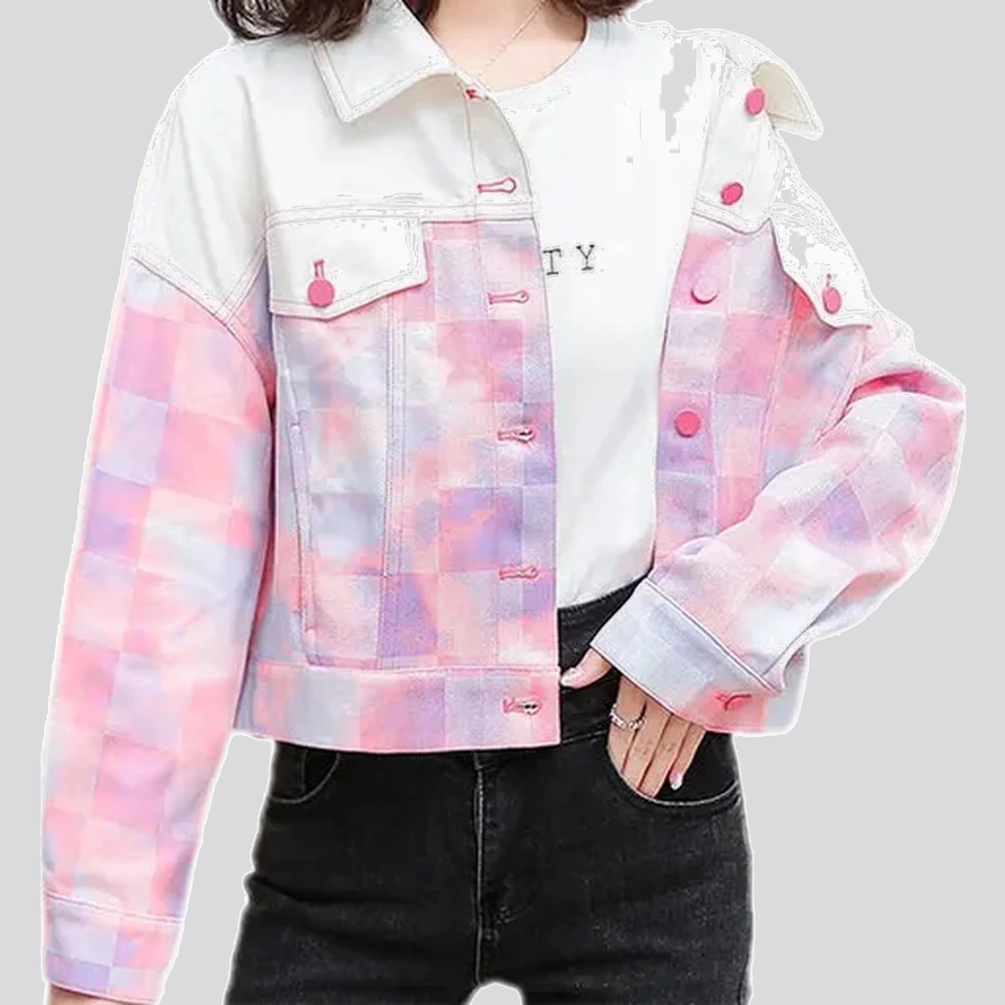 Trendy crop women's denim jacket