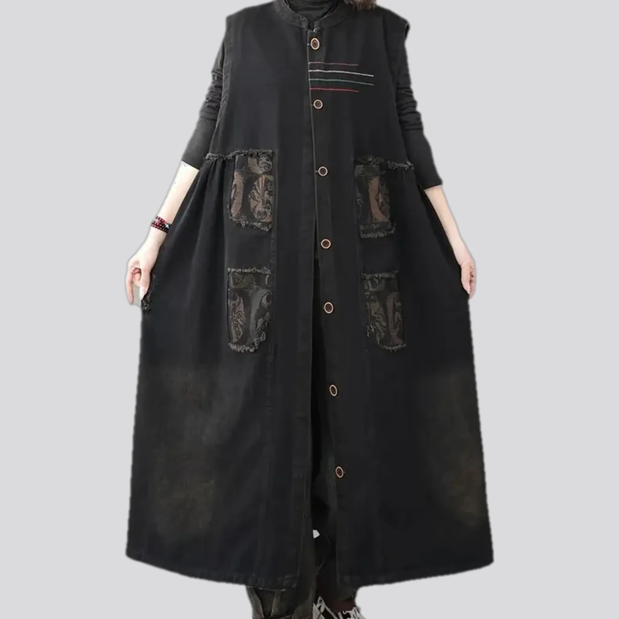 Trendy floral patchwork boho women's jeans vest