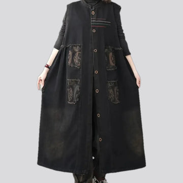 Trendy floral patchwork boho women's jeans vest