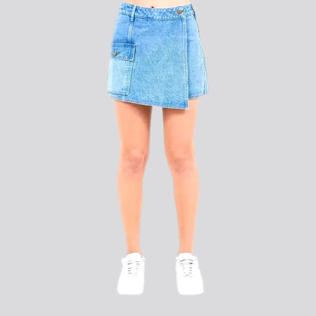 Trendy mid rise denim jeans skort