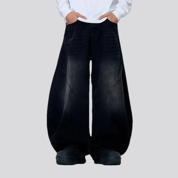 Whiskered seam detail men's denim pants